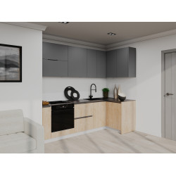 Кухня модульная угловая Bayro Monty 6 2.4x1.2m (Stone Grey/Rockford Hickory)