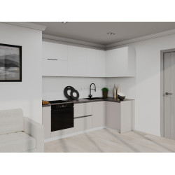 Bucatarie modulara de colt Bayro Monty 7 2.4x1.2m (White Mate/Trend Grey)