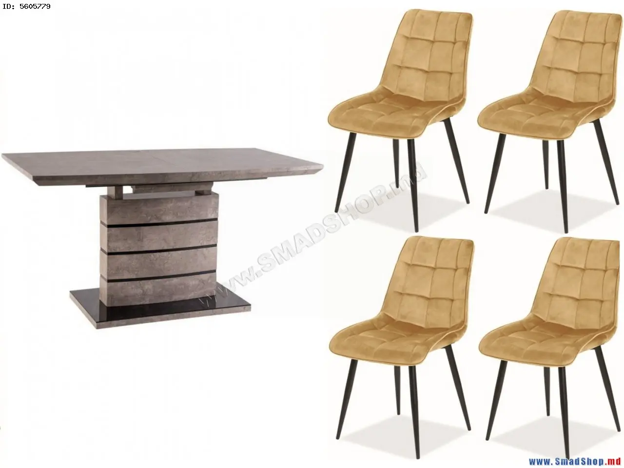 Обеденный набор Signal Leonardo Concrete + Chic Velvet Curry/Black