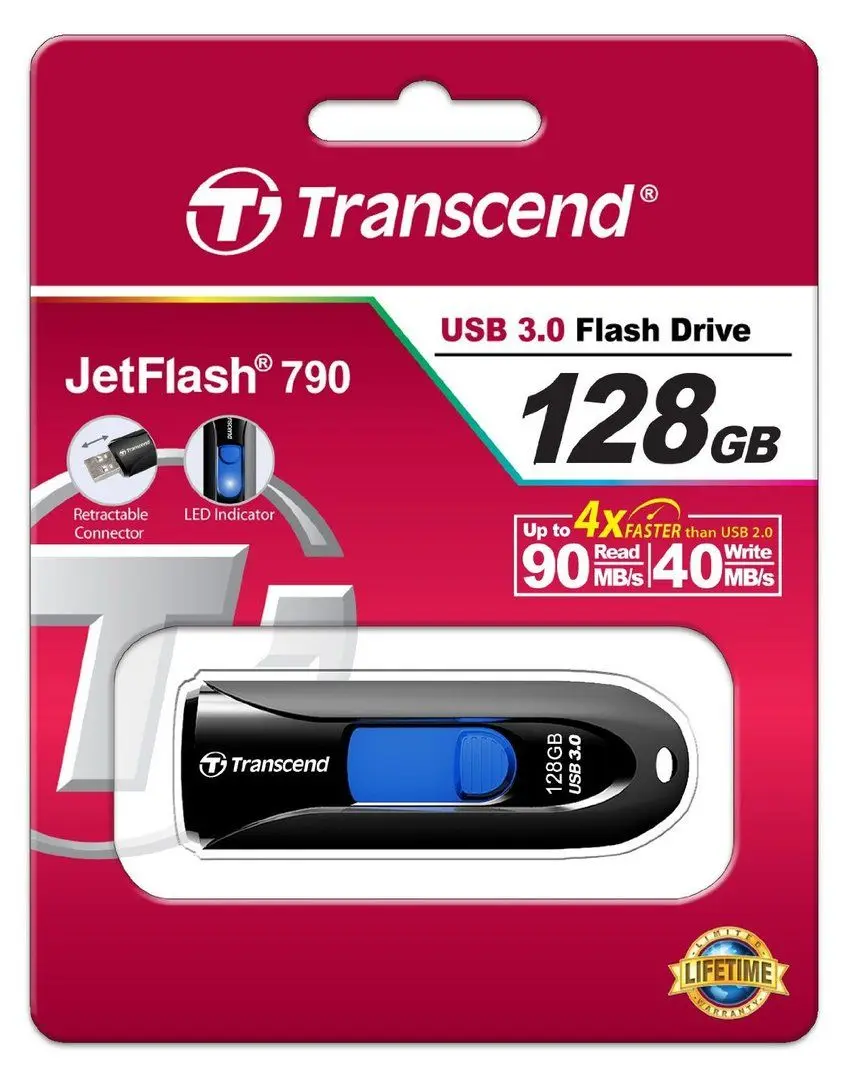 USB flash накопитель Transcend JetFlash 790 3.0 128Gb Black (TS128GJF790K)
