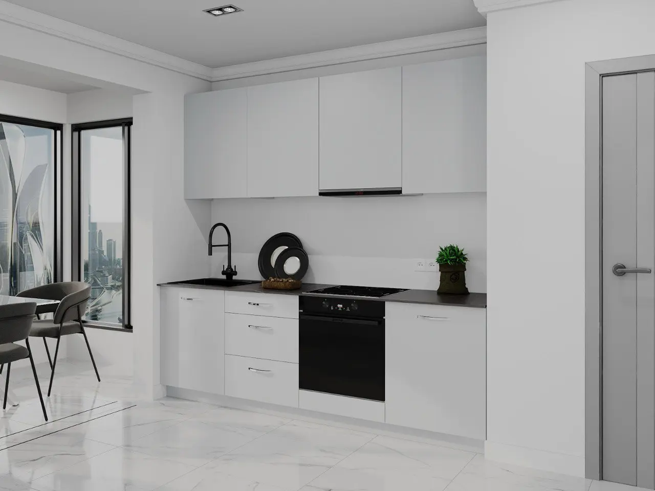 Bucatarie modulara Bayro Spring 15 2.4m (Light Grey)