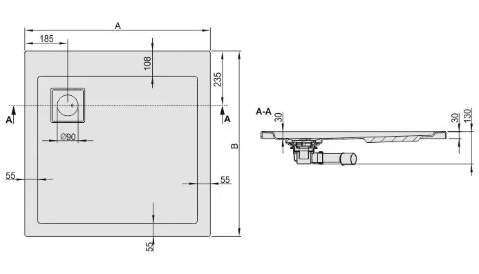 Cadita de dus Sanplast B/SPACE 100x100x3 - 3