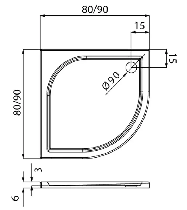 Душевой поддон New Trendy Ideo B-0315 90x90x6 (White)