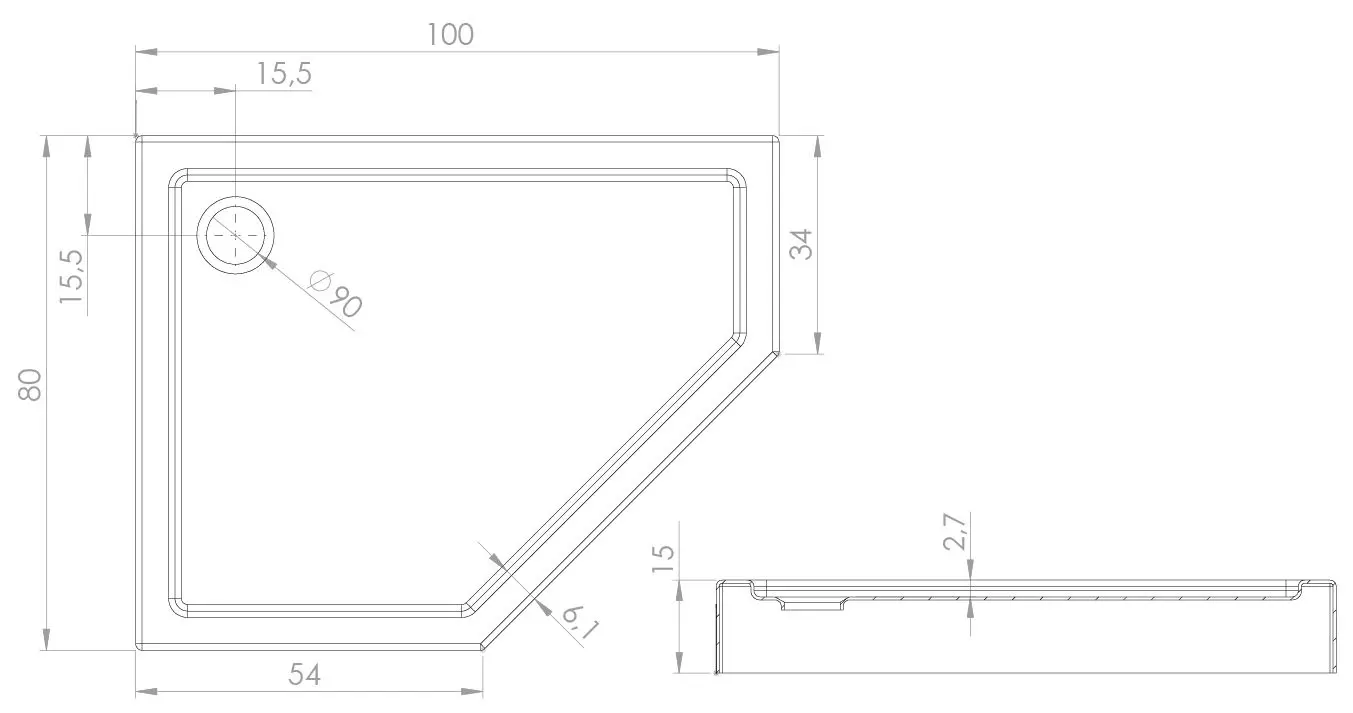 Душевой поддон New Trendy New Azura B-0416 100x80x15 Left (White)