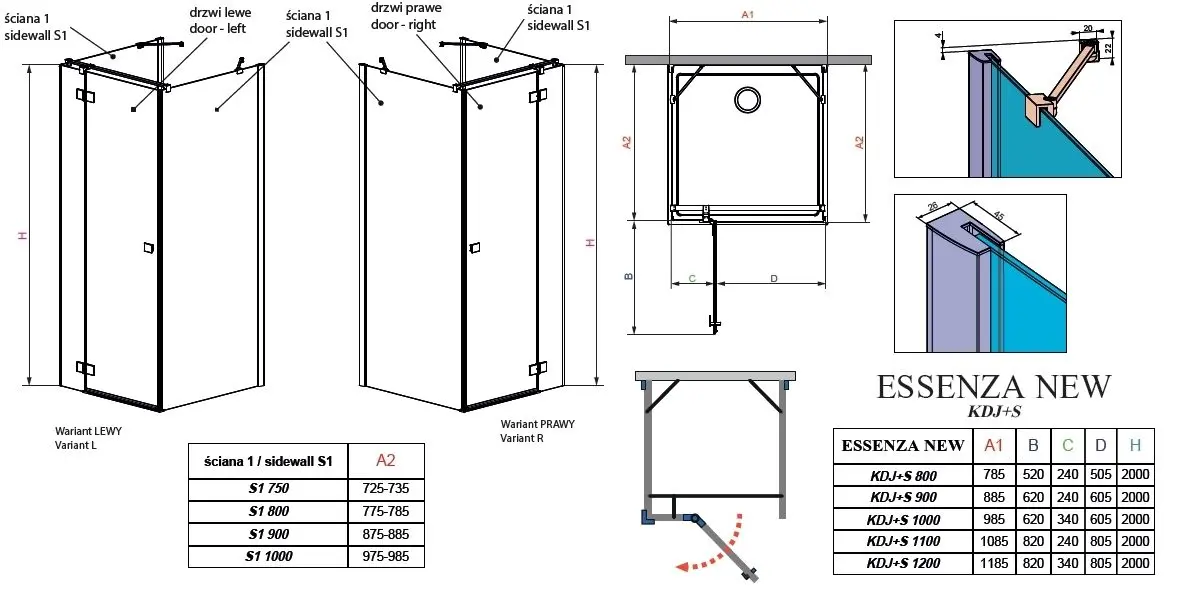 Cabină de duș Radaway Essenza New KDJ+S Left (120x120)