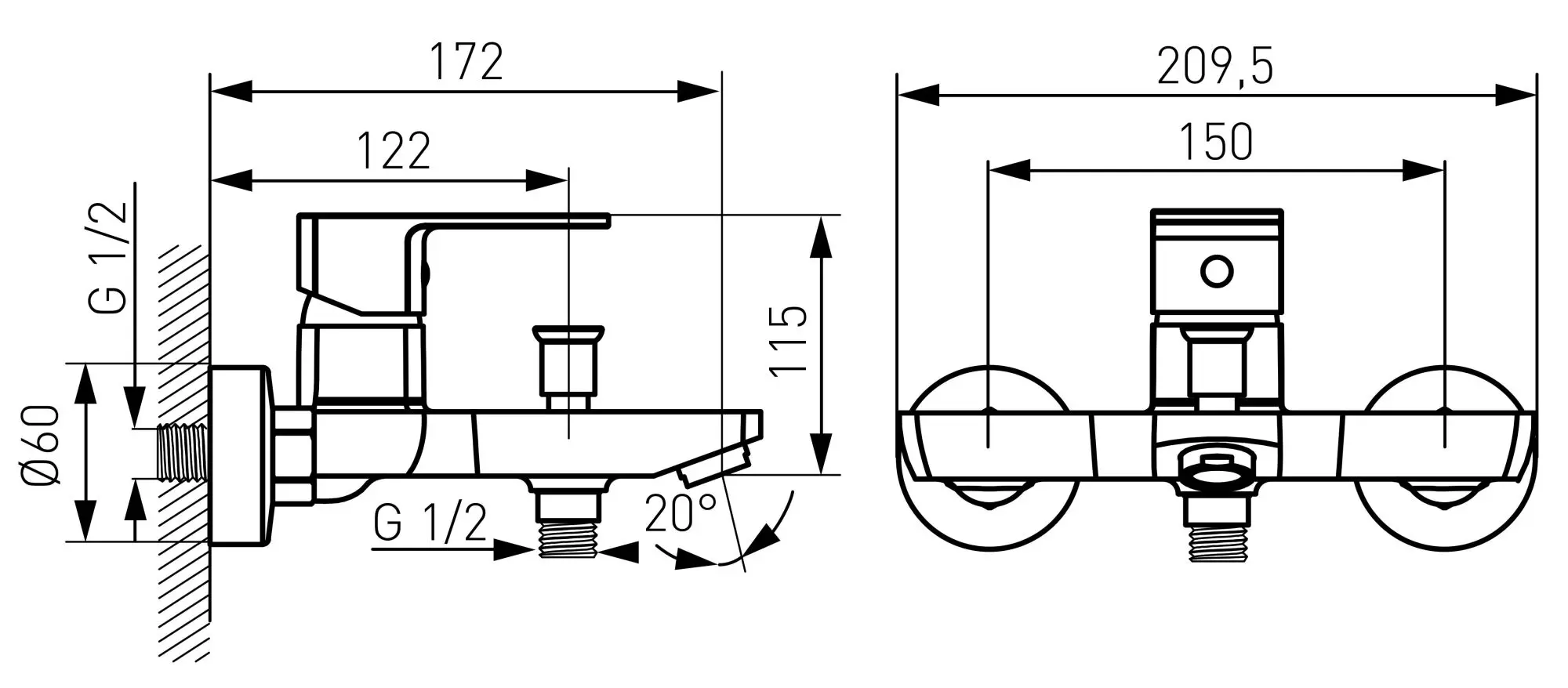 Baterie pentru cada si dus Ferro Alba VerdeLine BLB1VL (Chrome)