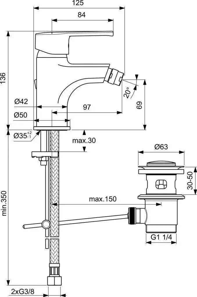 Baterie pentru bideu Ideal Standart Idealstream B1264AA (Chrome) - 2