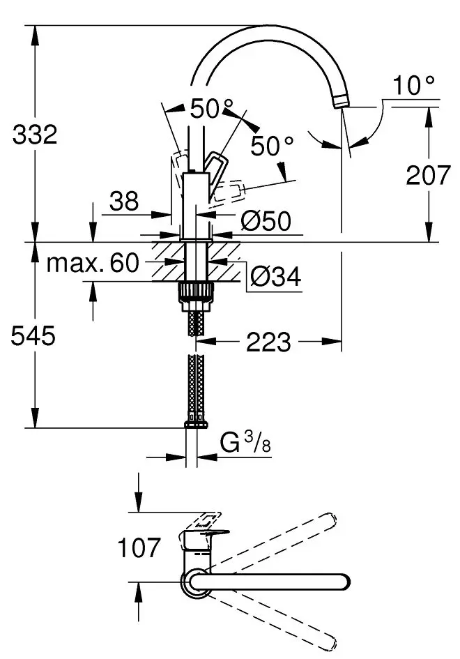 Смеситель для мойки Grohe BauLoop 31368001 (Chrome) - 4
