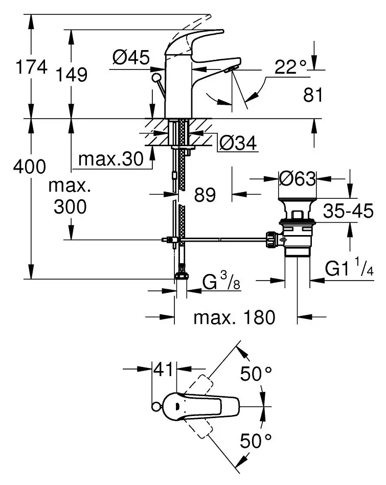 Baterie pentru lavoar Grohe Start Curve 23805000 (Chrome) - 2