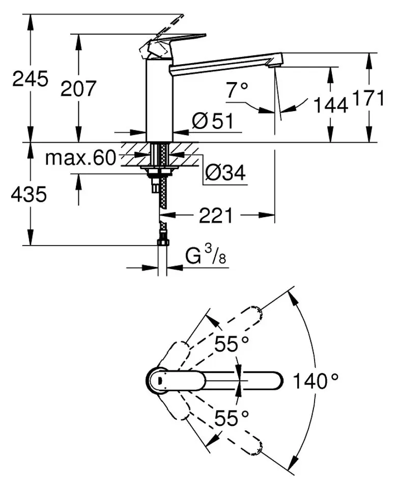 Смеситель для мойки Grohe Eurosmart Cosmopolitan 30193000 (Chrome) - 3