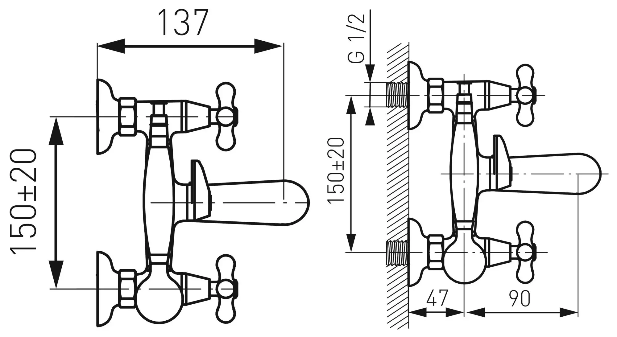 Baterie pentru cada si dus Ferro Retro New XD11 (Chrome)