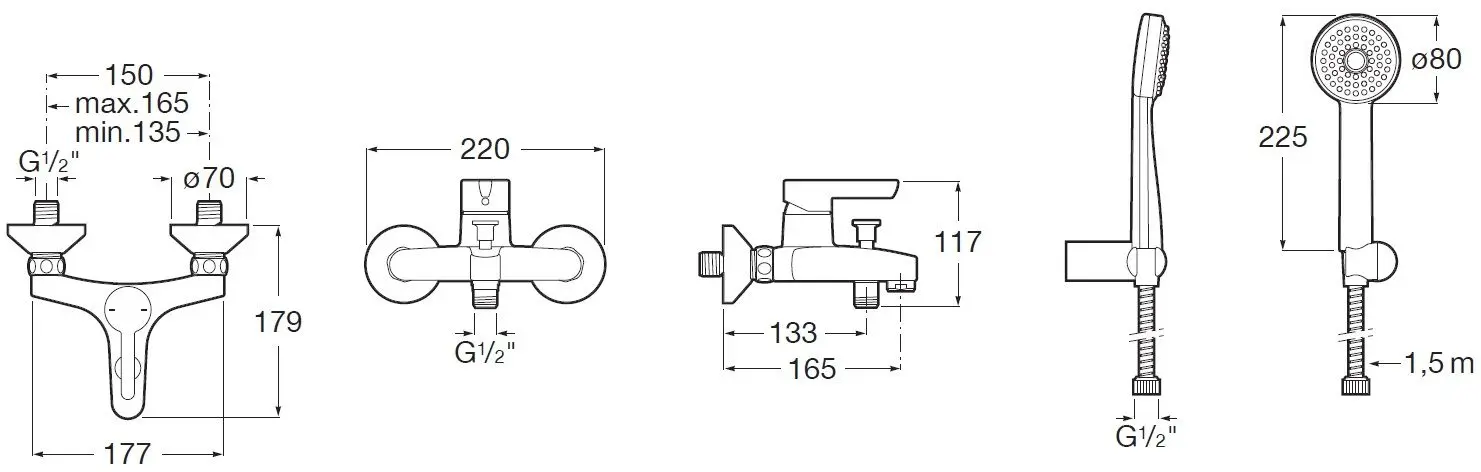 Baterie pentru cada si dus Roca Saona A5A017AC0K (Chrome) - 2