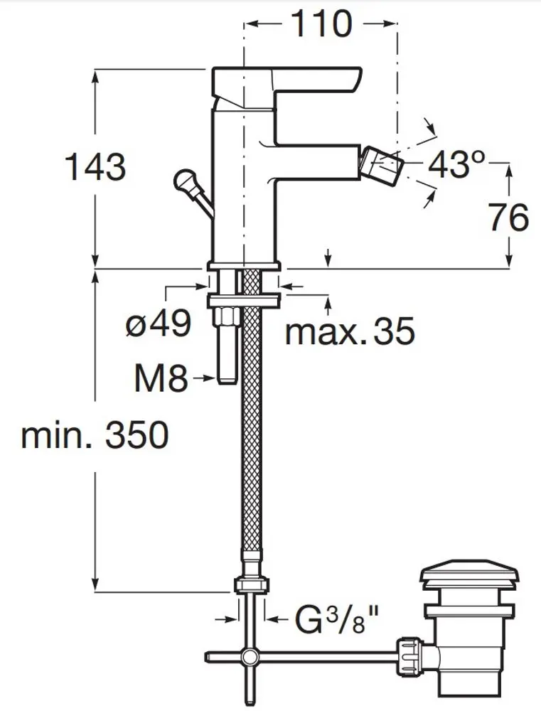 Baterie pentru bideu Roca Saona A5A607AC0K (Chrome) - 2