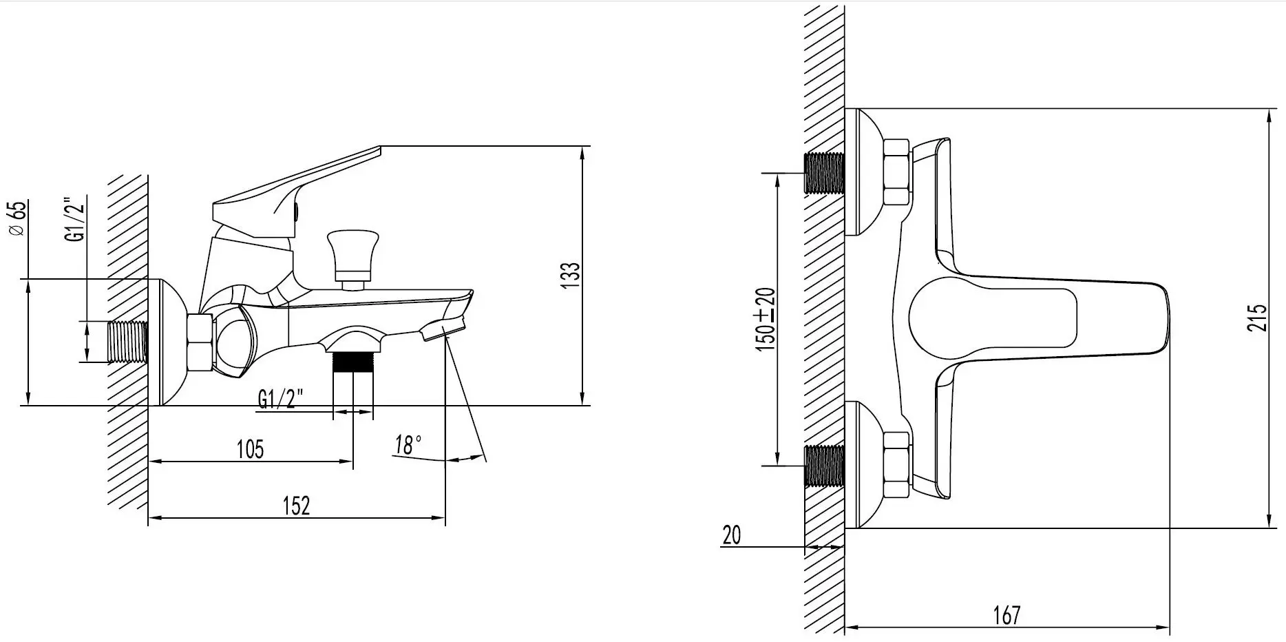 Смеситель для ванны и душа Ferro Toscana BTA 1 (Chrome)