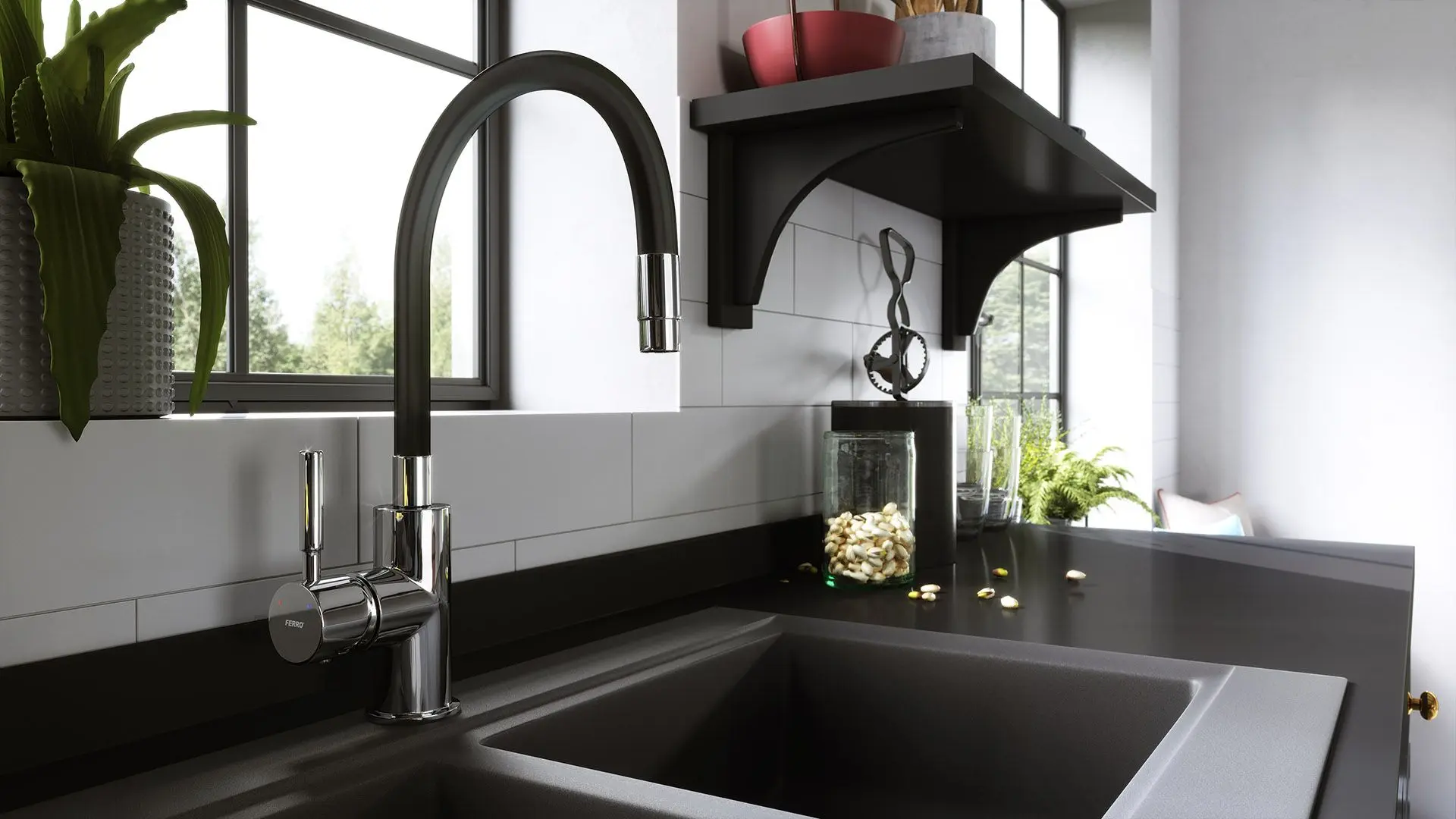 Baterie pentru chiuveta Ferro Zumba BZA4B (Black/Chrome)