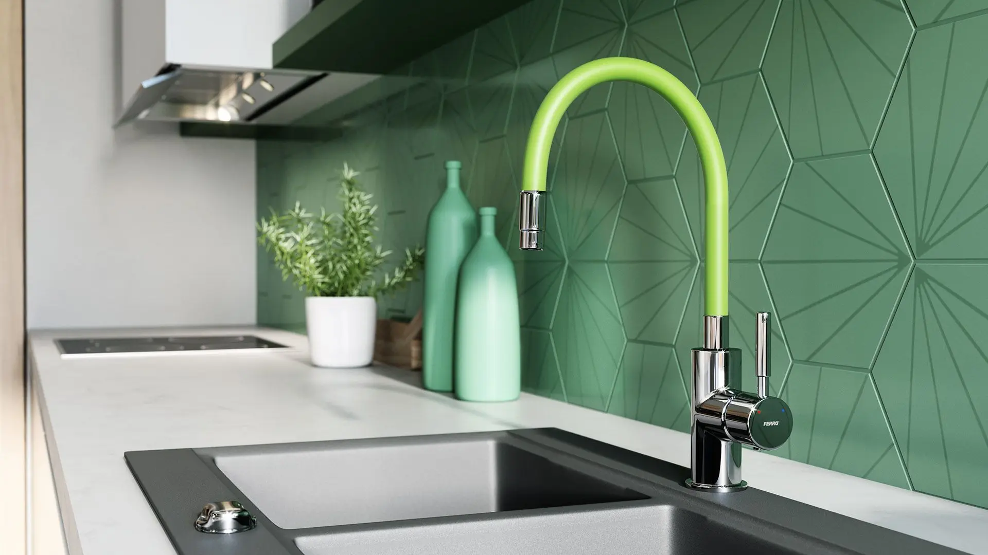 Baterie pentru chiuveta Ferro Zumba BZA4G (Green/Chrome)
