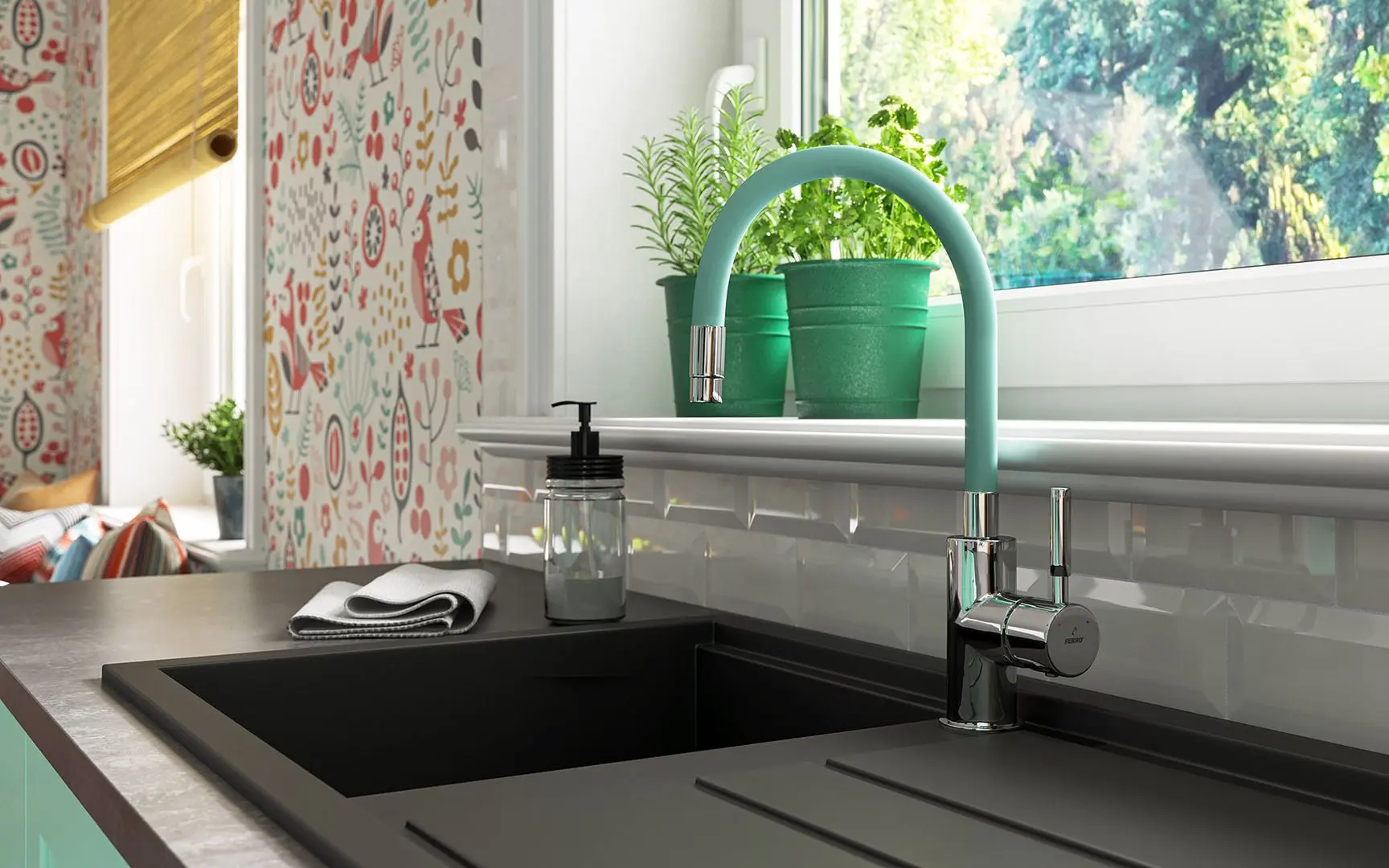 Смеситель для мойки Ferro Zumba BZA4M (Mint/Chrome)