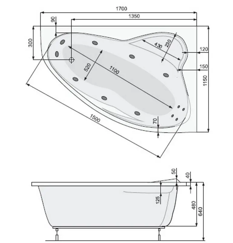 Cadă de baie din acril Pool Spa Europa 170x115 Right (White)