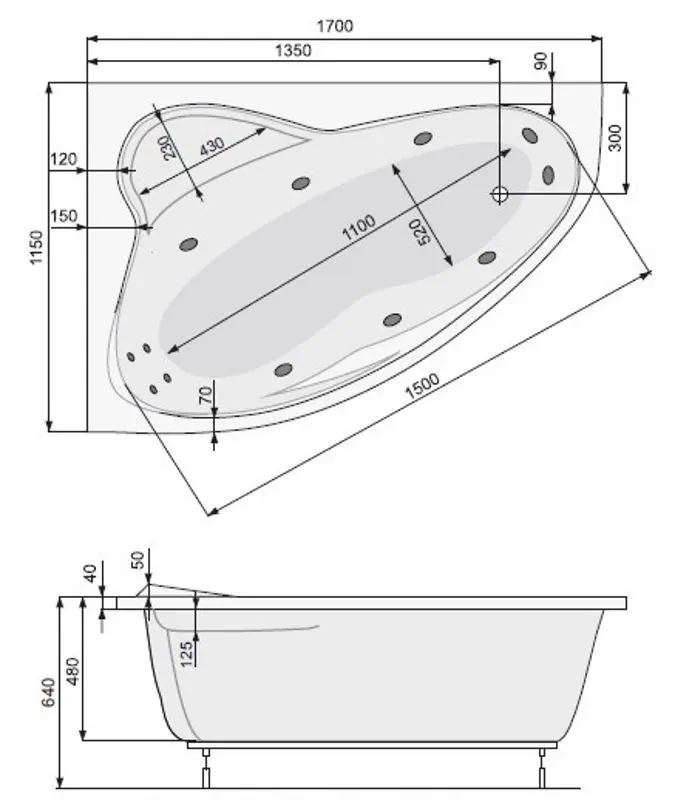 Cadă de baie din acril Pool Spa Europa 170x115 Left (White)