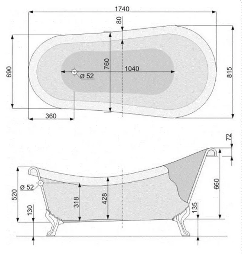 Cadă de baie din acril Pool Spa Nostalgy 174x82 Chrome Set (White)