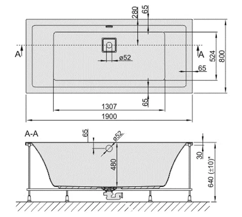 Cada de baie din acril Sanplast Space Line WP/Space 190x80 + SP Set (White)