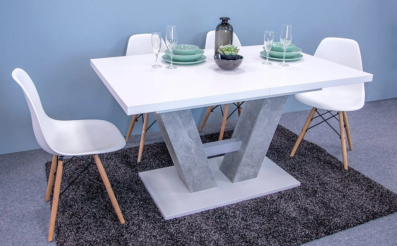 Set de sufragerie Mirjan24 Concrete/Alvaro + 4x Betty/Fiore (White/Concrete) - 7