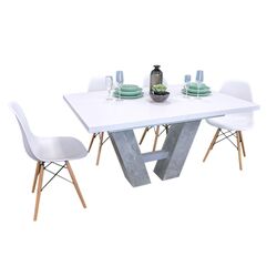 Set de sufragerie Mirjan24 Concrete/Alvaro + 4x Betty/Fiore (White/Concrete)