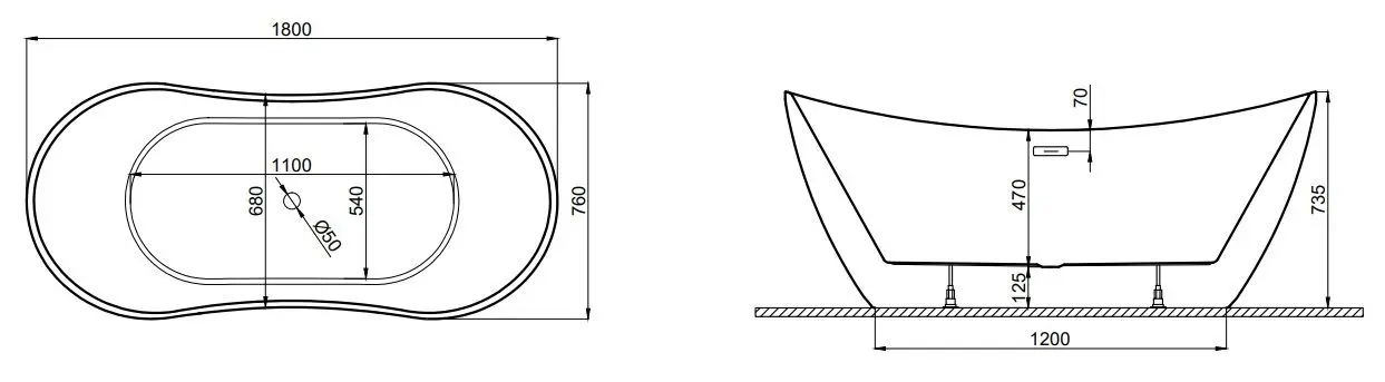 Cada de baie Polimat Abi 180x80 (White) - 5