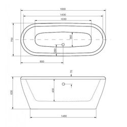 Cada de baie din acril Besco Victoria WKV-160-WO 160x75 (White) Thumb