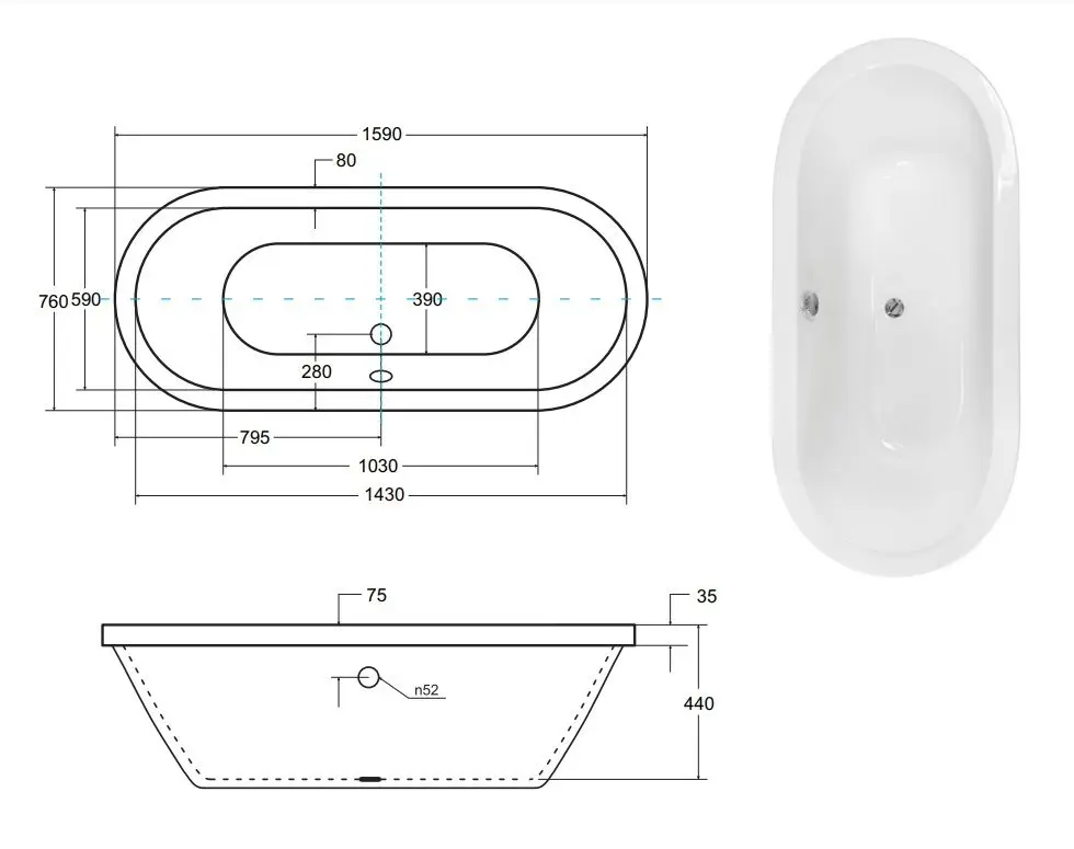 Ванна акриловая Besco Victoria WKV-160-WZ 160x75 (White) - 3