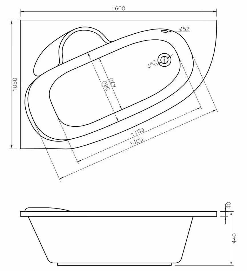 Сada de baie Bonito Home Blanca 160х105 Left (White)