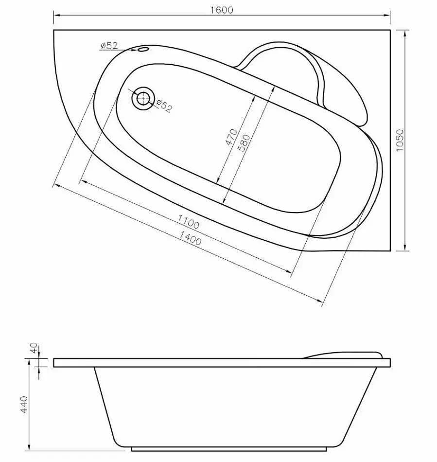 Сada de baie Bonito Home Blanca 160х105 Right (White)