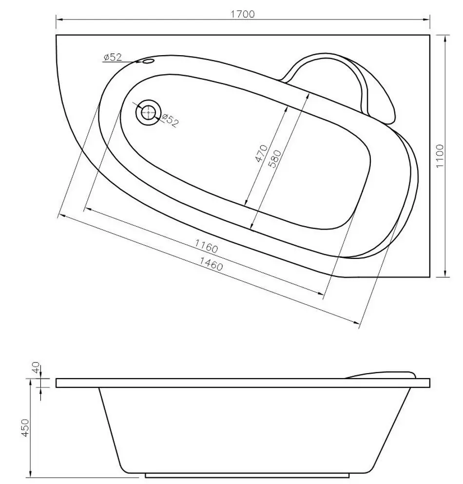 Сada de baie Bonito Home Blanca 170x110 Right (White)