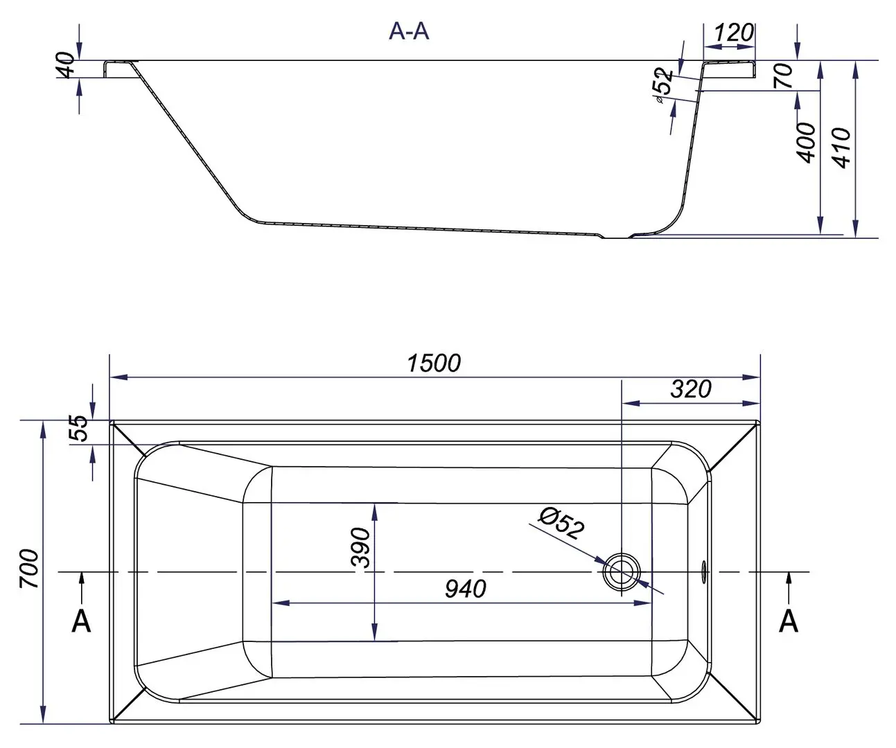 Cada de baie Cersanit Blissa 150x70+suport (White) - 3