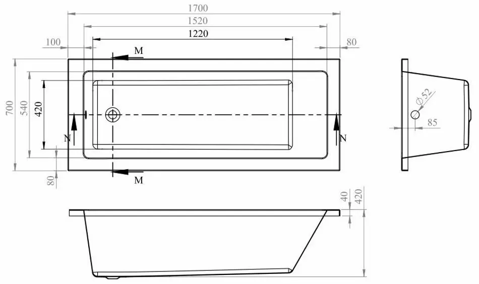 Ванна Bonito Home Delia 1700x700 (White)
