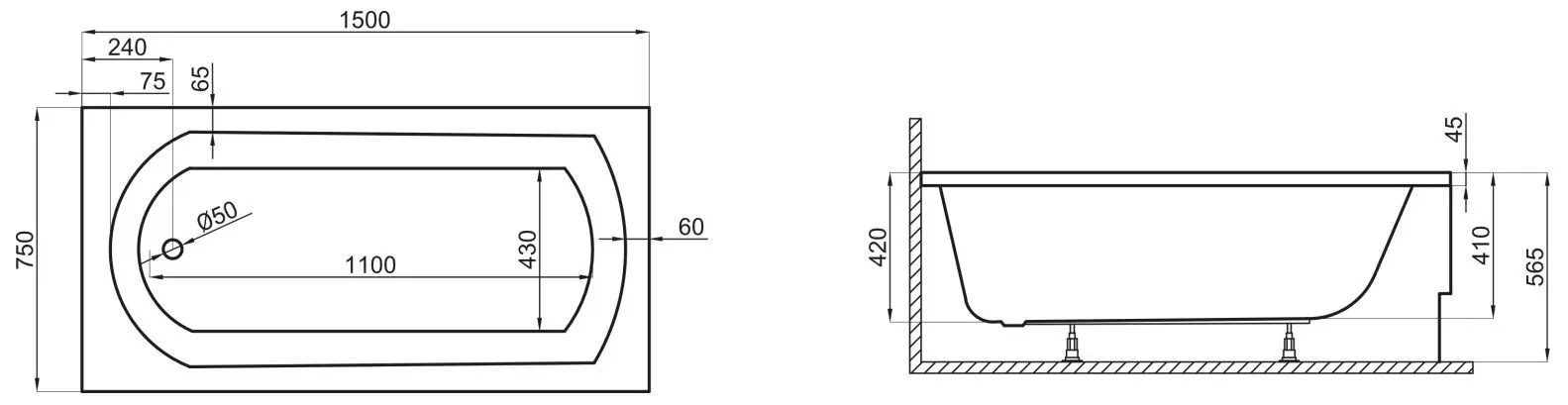 Ванна Polimat Classic 150x75 (White)