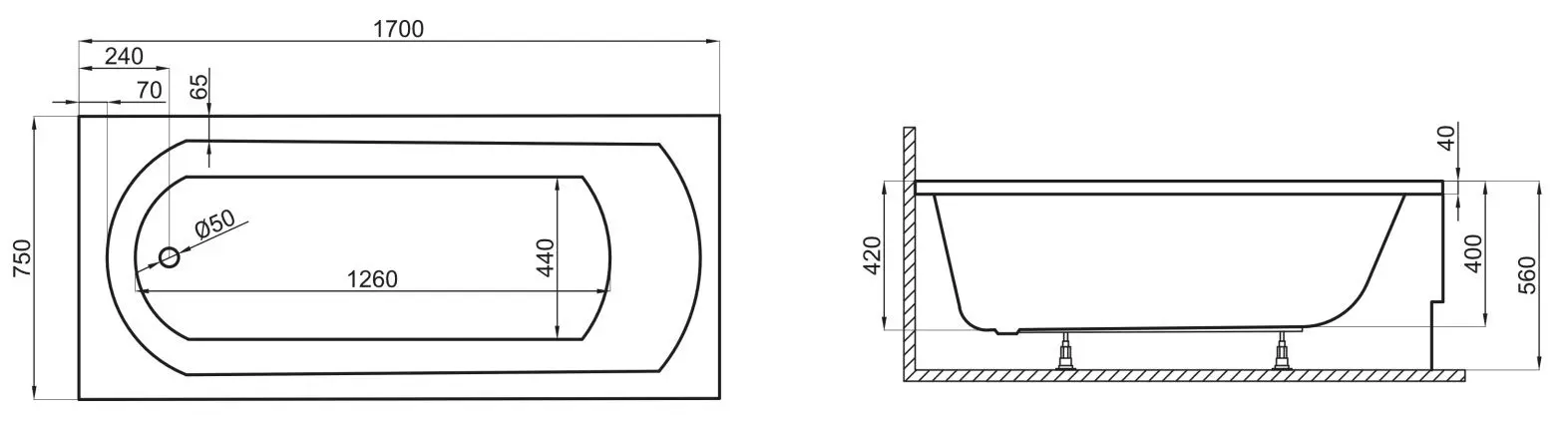Cada de baie Polimat Classic 170x75 (White)