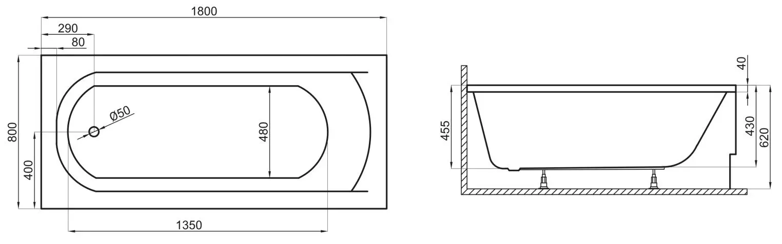 Ванна Polimat Classic 180x80 (White)