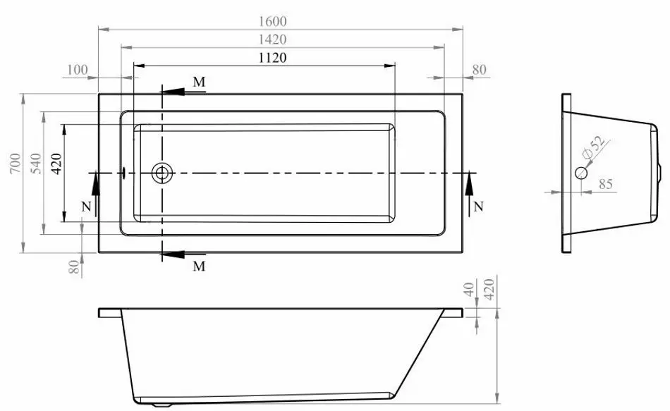 Cada de baie Bonito Home Delia 160x70 (White)