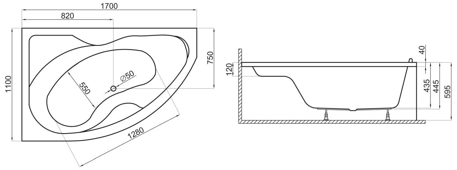 Cada de baie Polimat Dora 170x110 Right (White)