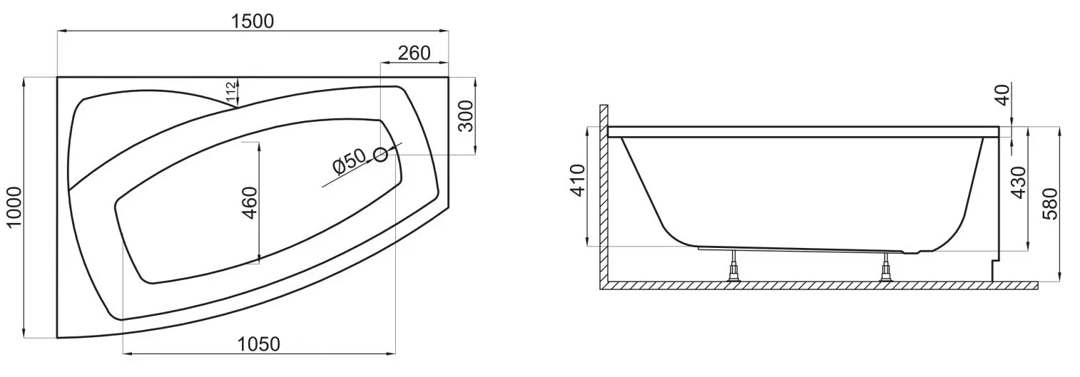 Cada de baie Polimat Frida 150x100 Left (White)