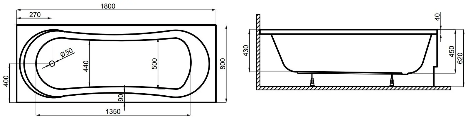 Ванна Polimat Gracja 180x80 (White)