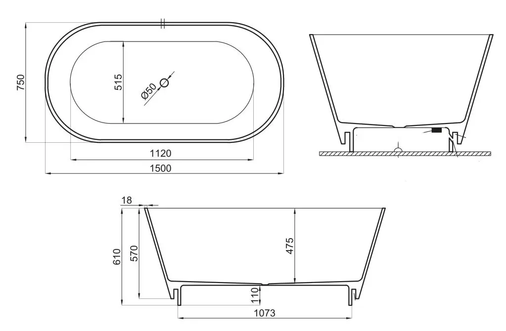 Cada de baie Polimat Ida 150x75 (White)