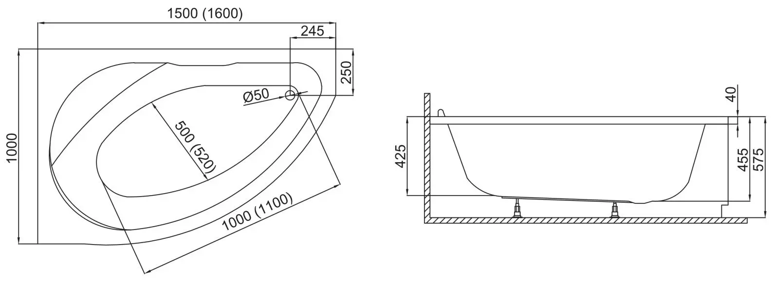 Cada de baie Polimat Marea 150x100 Left (White)