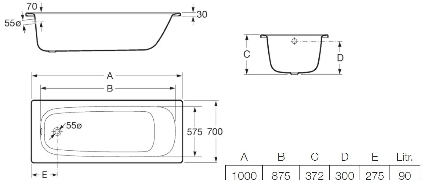 Cada de baie din otel Roca Contesa 100x70 (White)