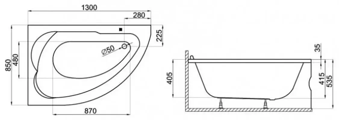 Cada de baie Polimat Standard 130x85 Right (White)