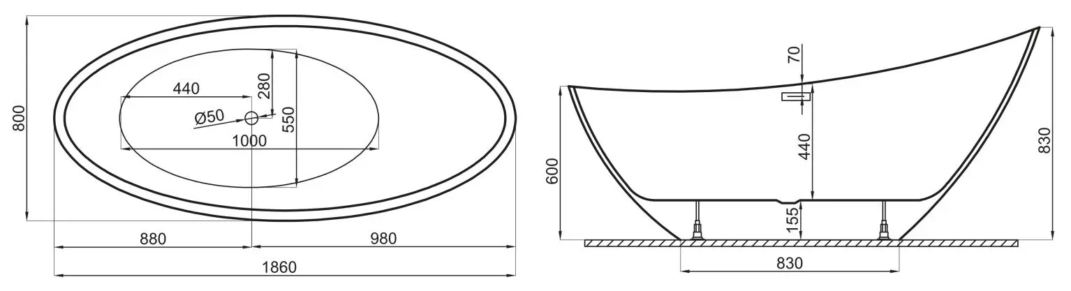 Cada de baie Polimat Zoe 180x80 (White)