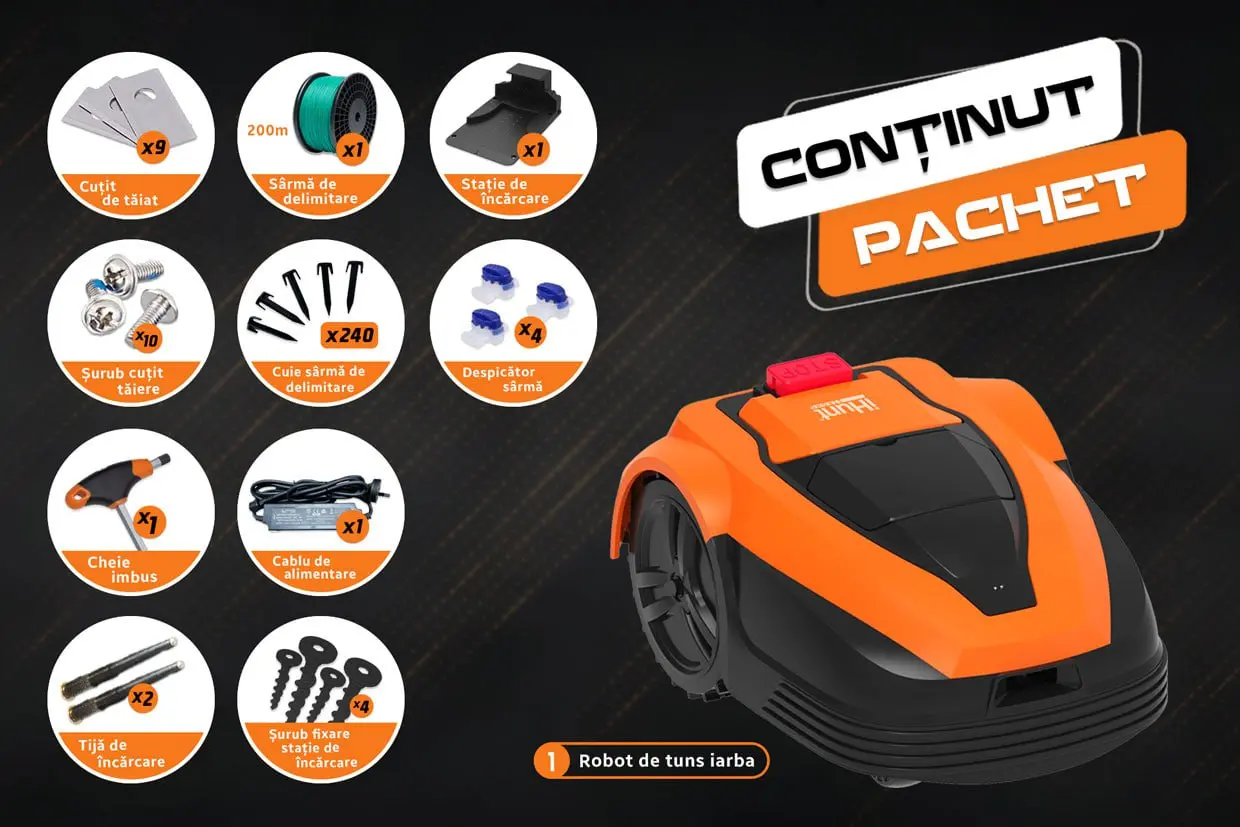 Masina de tuns iarba-robot iHunt RoboMower APP 2500м2 Pro (Black/Orange)