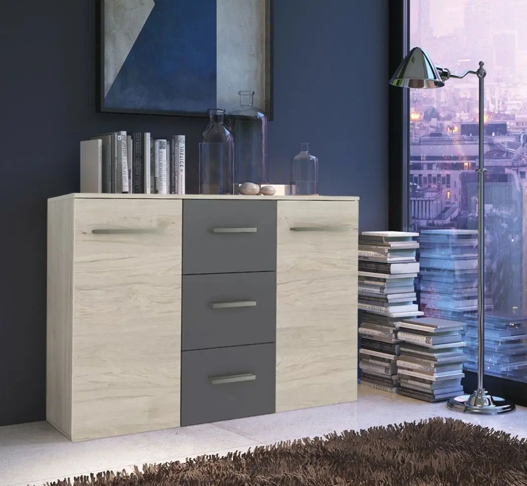 Тумба Yasen Бари 2Д3Ш (Гикори Рокфорд Светлый/Графит Серый)