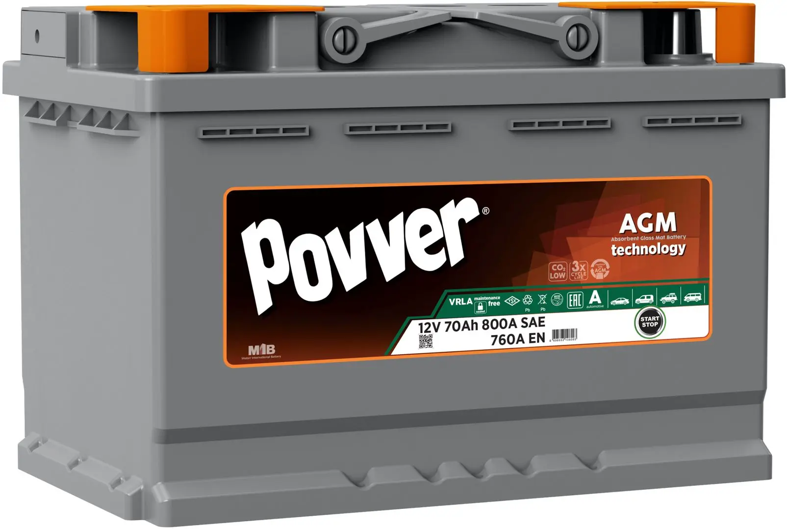 Аккумулятор POVVER AGM 70Ah 800A L3.70.076.A